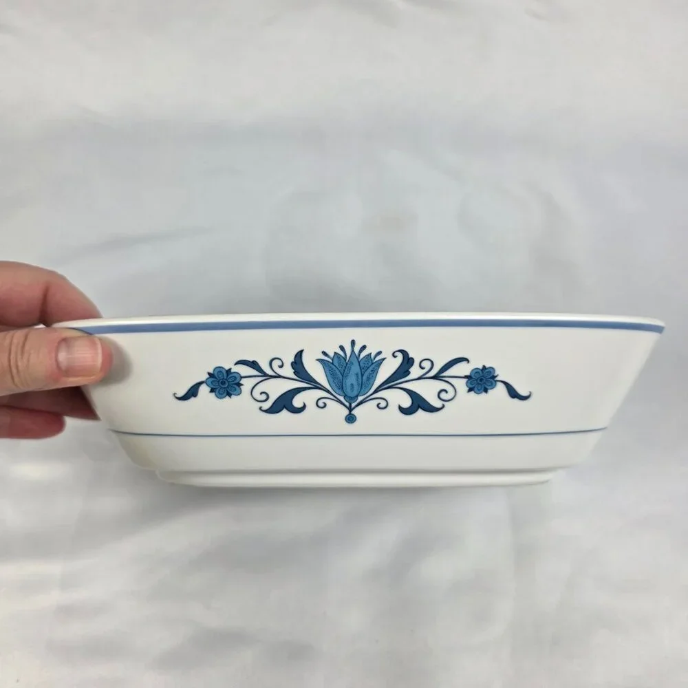 Noritake Blue Haven 9 Inch Rectangle Serving Bowl Blue Flowers & Bands